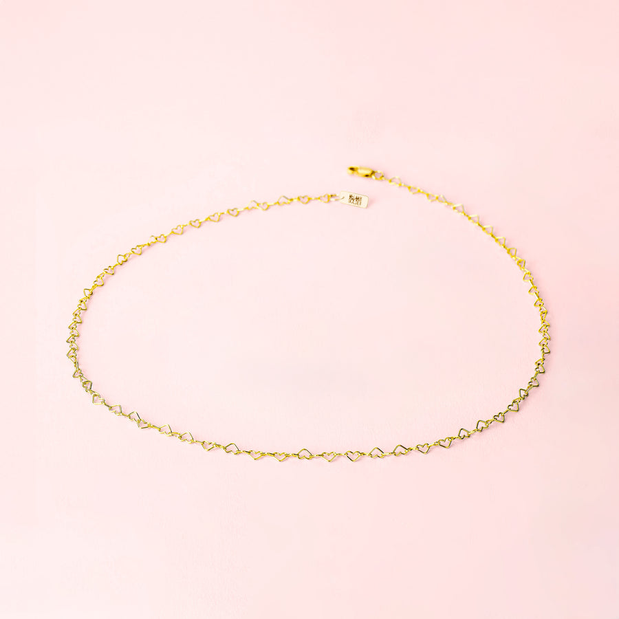 Heart Link Chain Necklace | Gold Silver or Rose Dainty Minimalist Love Necklace | Romantic Hearts Gift for Her | Sweet Anniversary Present