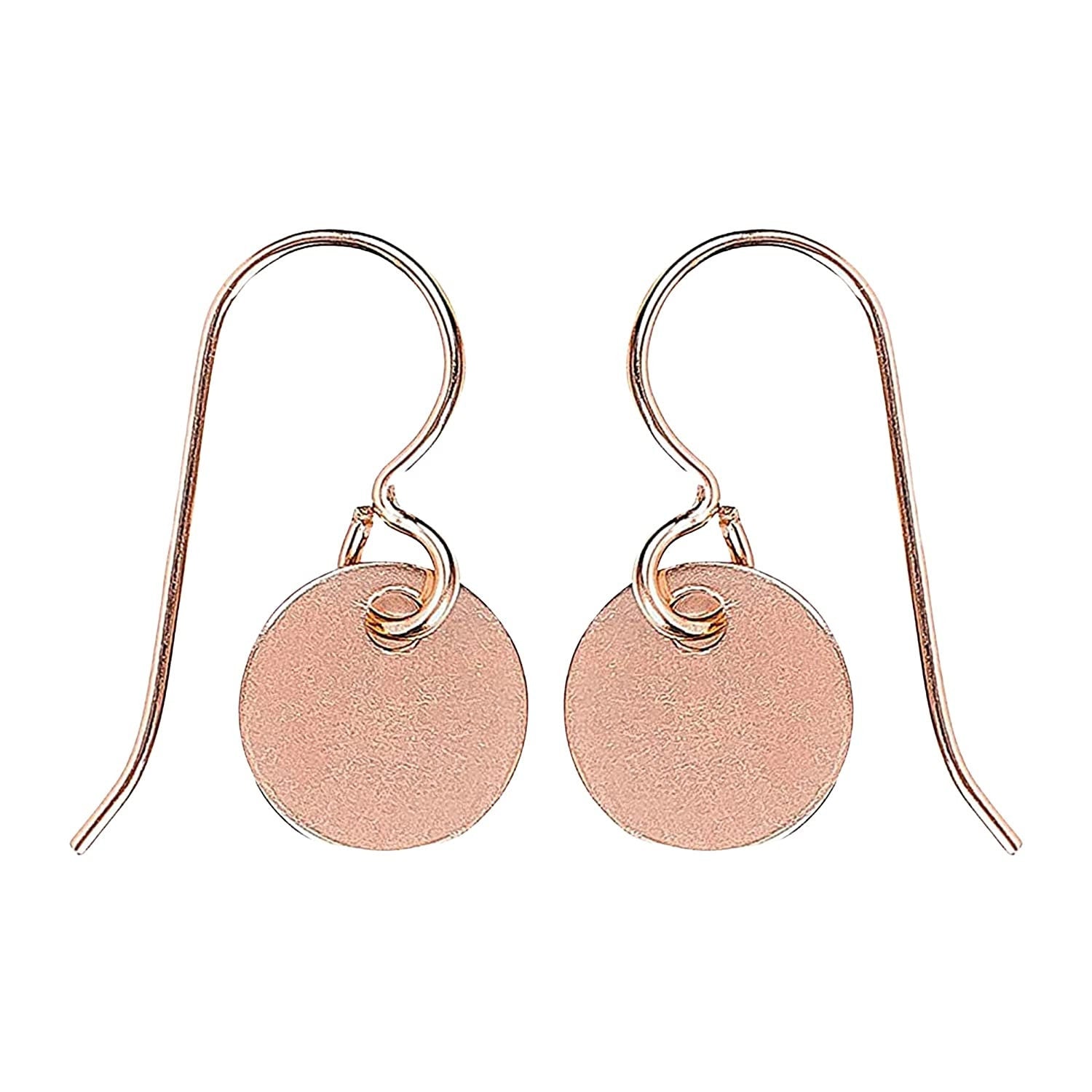 Round Circle Disc Dangle Drop Earrings In Sterling Silver, Gold, Or Rose Gold (14K Rose Gold Fill)