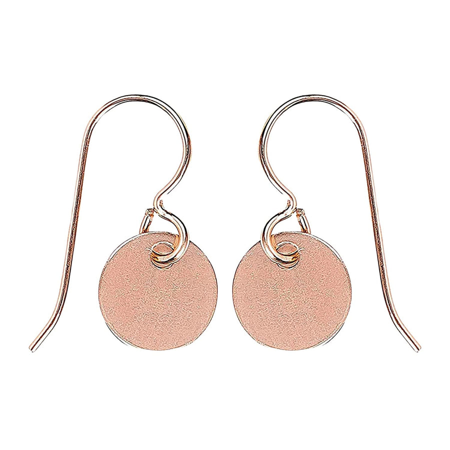 Round Circle Disc Dangle Drop Earrings In Sterling Silver, Gold, Or Rose Gold (14K Rose Gold Fill)