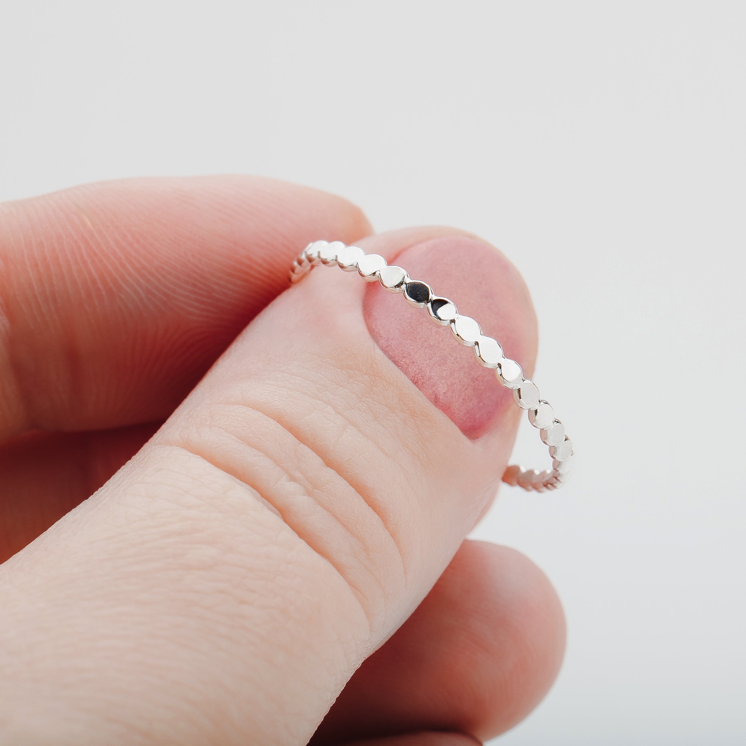 Trio of Glimmer Stacking Rings | Set of 3 Mixed Metal Hammered Dot Dotted Bead Beaded Stack Stackable Dainty Thin Bands | USA Sizes 2-12