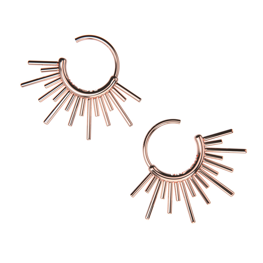 Sun Burst Endless Hoop Threader Earrings in 925 Sterling Silver, 14K Gold, or 14K Rose Gold - Melanie Golden Jewelry Designer Series
