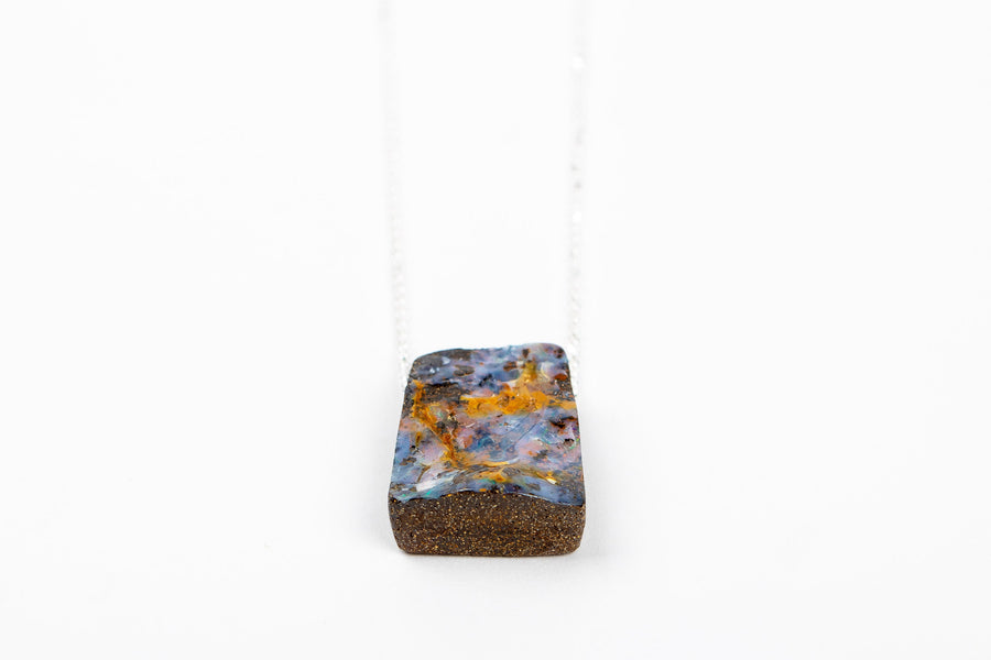 Blue and Orange Boulder Opal Necklace