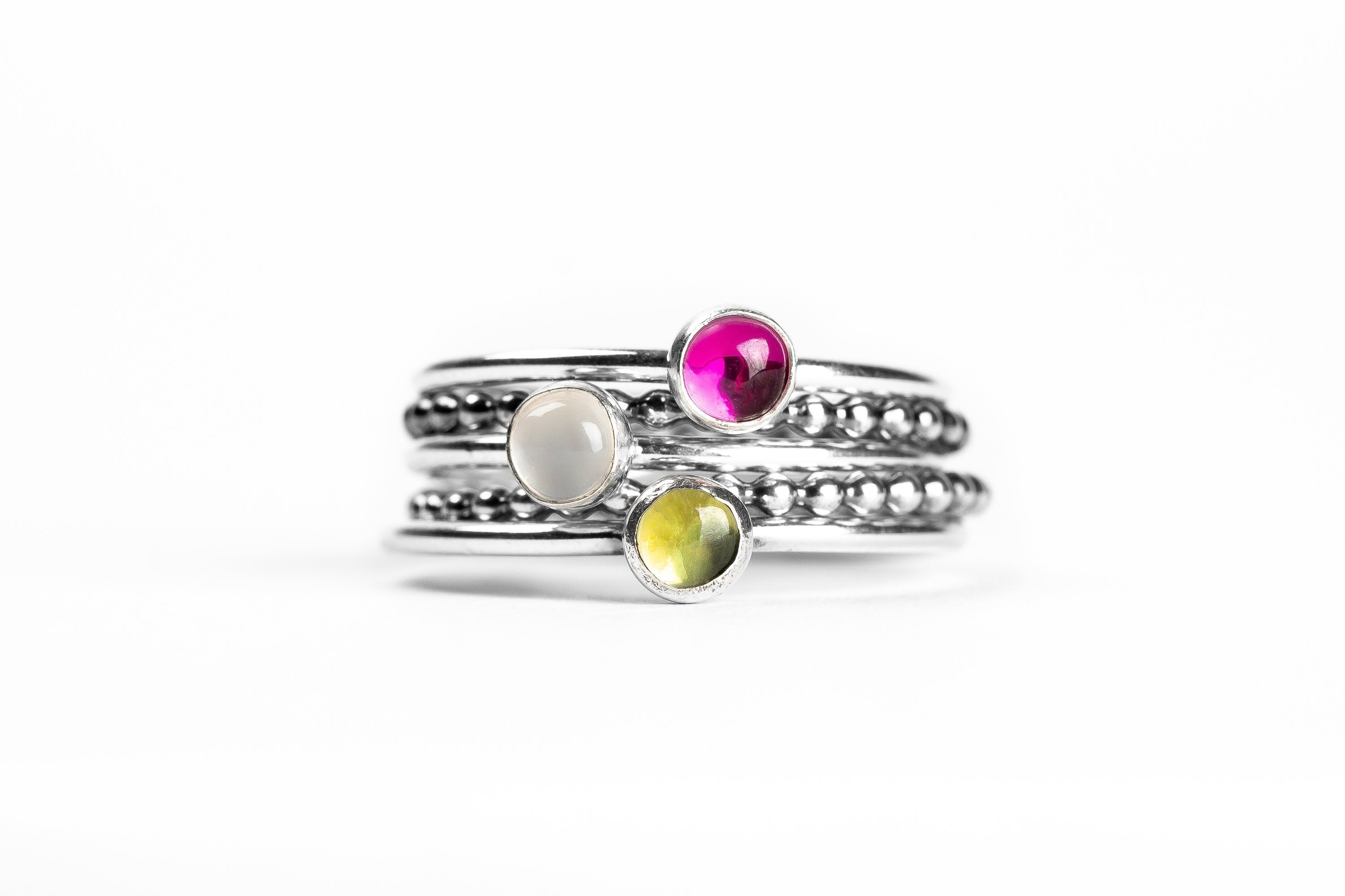 Colorful Stacking Gemstone Rings Set Of 5