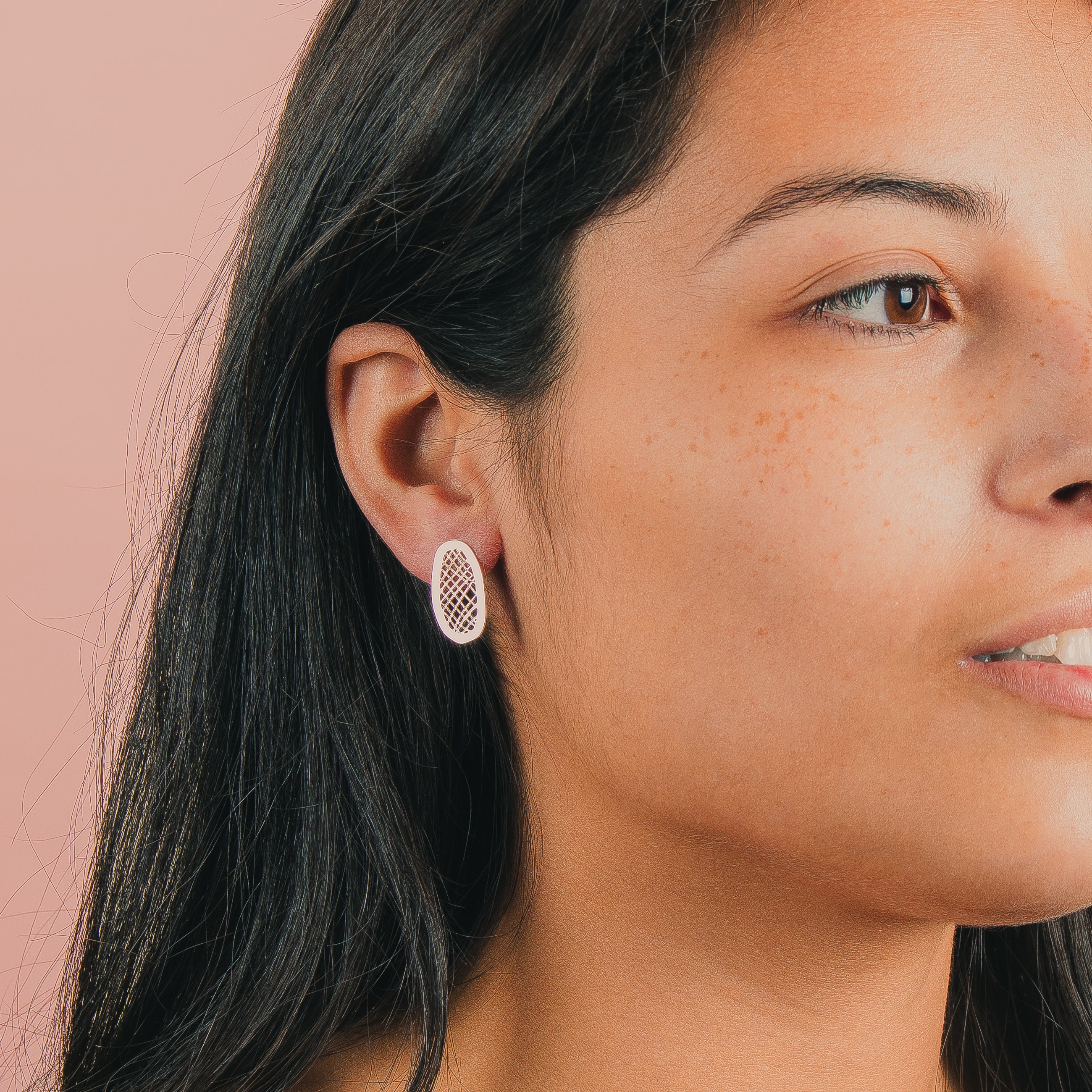 Lattice Stud Earrings | Sterling Silver Large Big Organic Shaped Oval Crosshatched Checkered Grid Post Earrings | Perfect Gift for Her