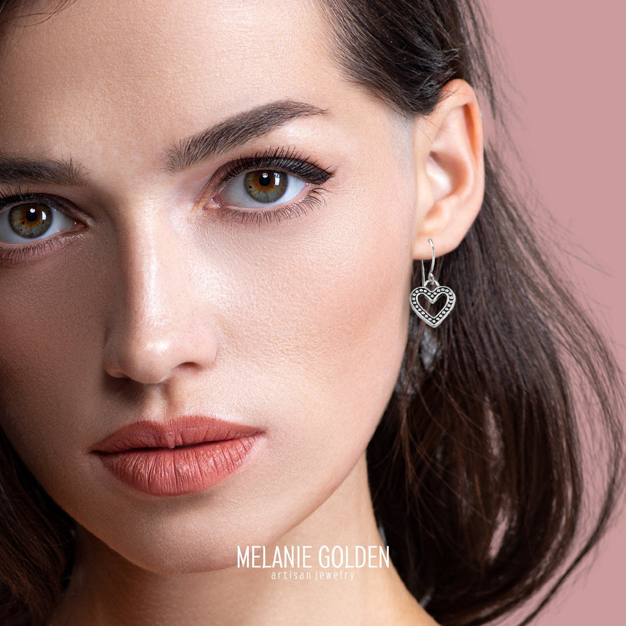 Heart Dangle Drop Earrings for Women and Girls | Valentines Day Jewelry | Multiple Styles Available (Small Beaded Heart Earrings)