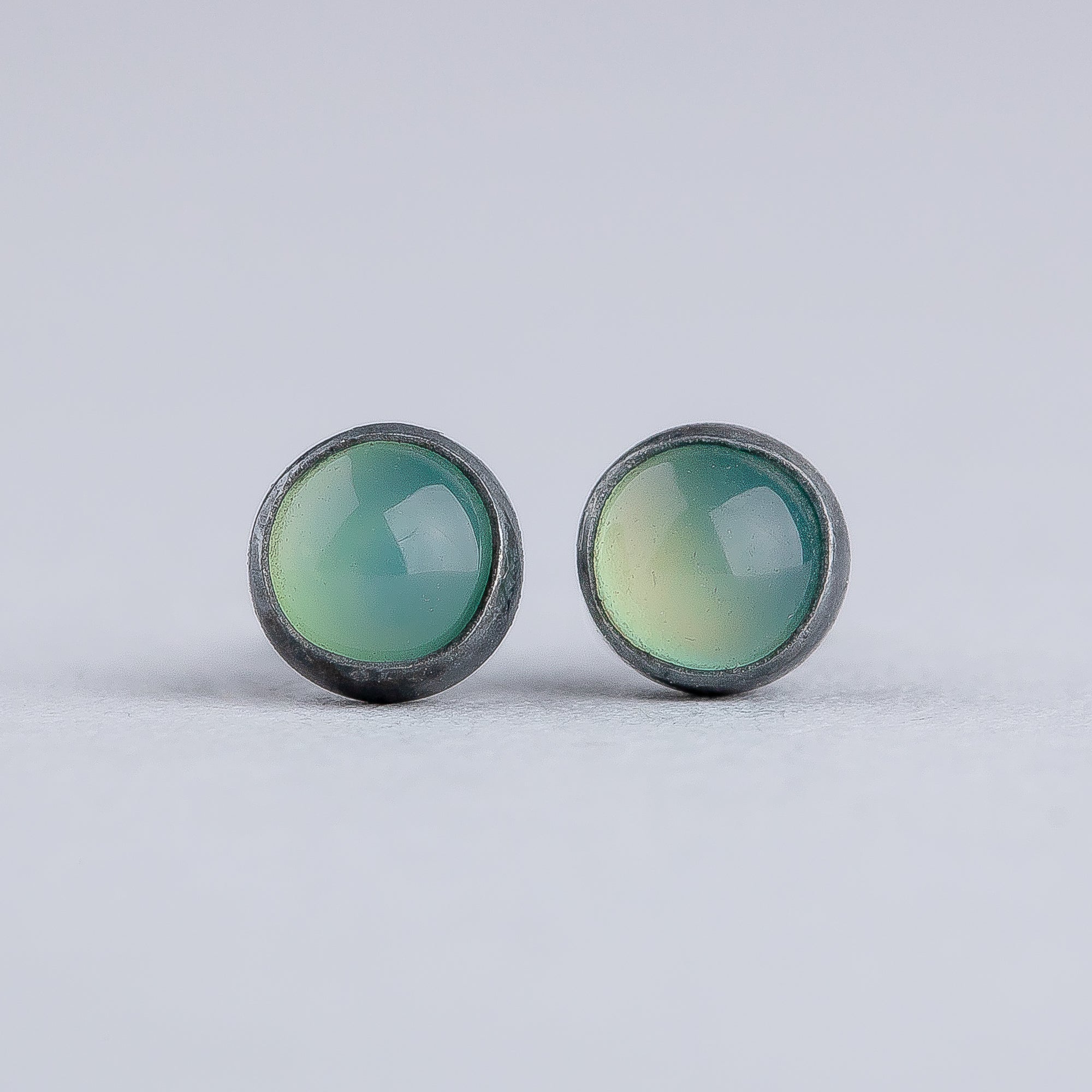 Lime Green Chrysoprase Gemstone Stud Earrings | Sterling Silver Round Circle Light Pastel Green Stone Post Earrings for Men & Women