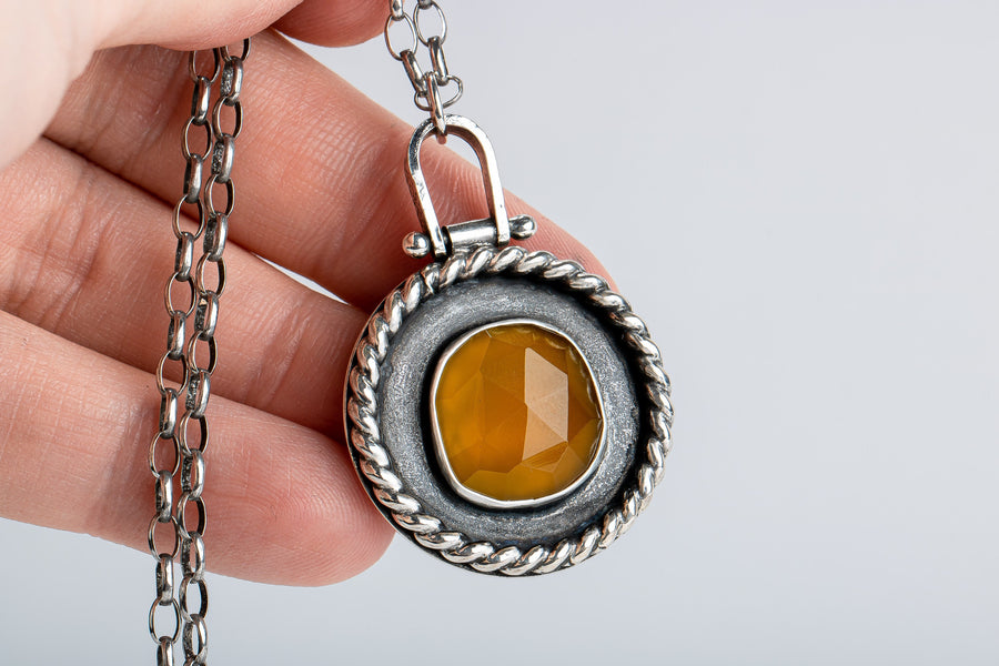 Sunny Yellow Chalcedony Medallion Necklaces - Melanie Golden Jewelry - 7-27-20 Cathedral Collection Release, cathedral, gemstone neckklace, gemstone necklace, necklace, necklaces