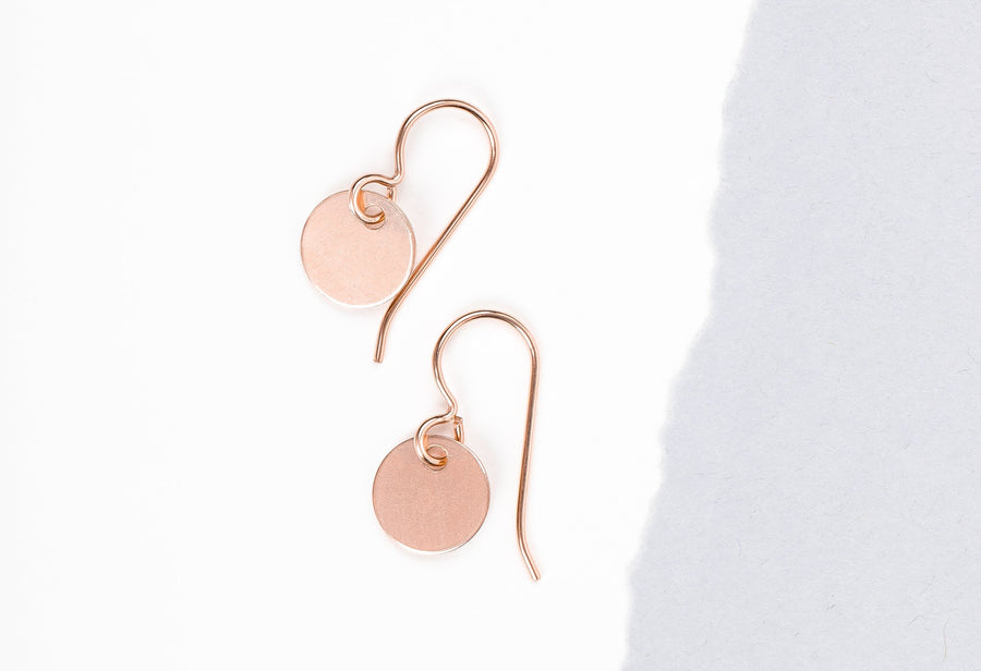Round Circle Disc Dangle Drop Earrings In Sterling Silver, Gold, Or Rose Gold (14K Rose Gold Fill)