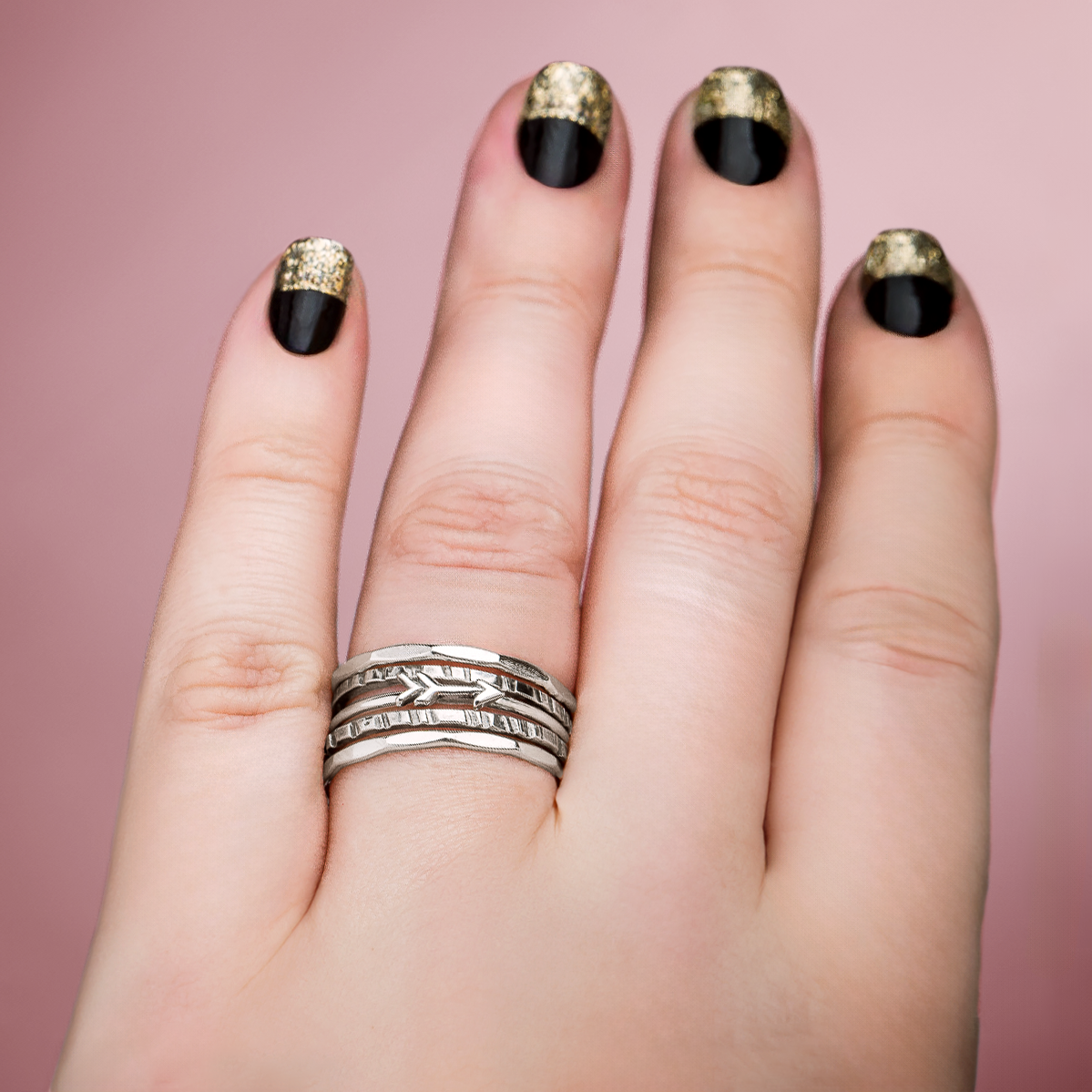 Set of 5 Arrow Stacking Rings | Sterling Silver Bohemian Ring Set with hammered texture | USA Sizes 4-12