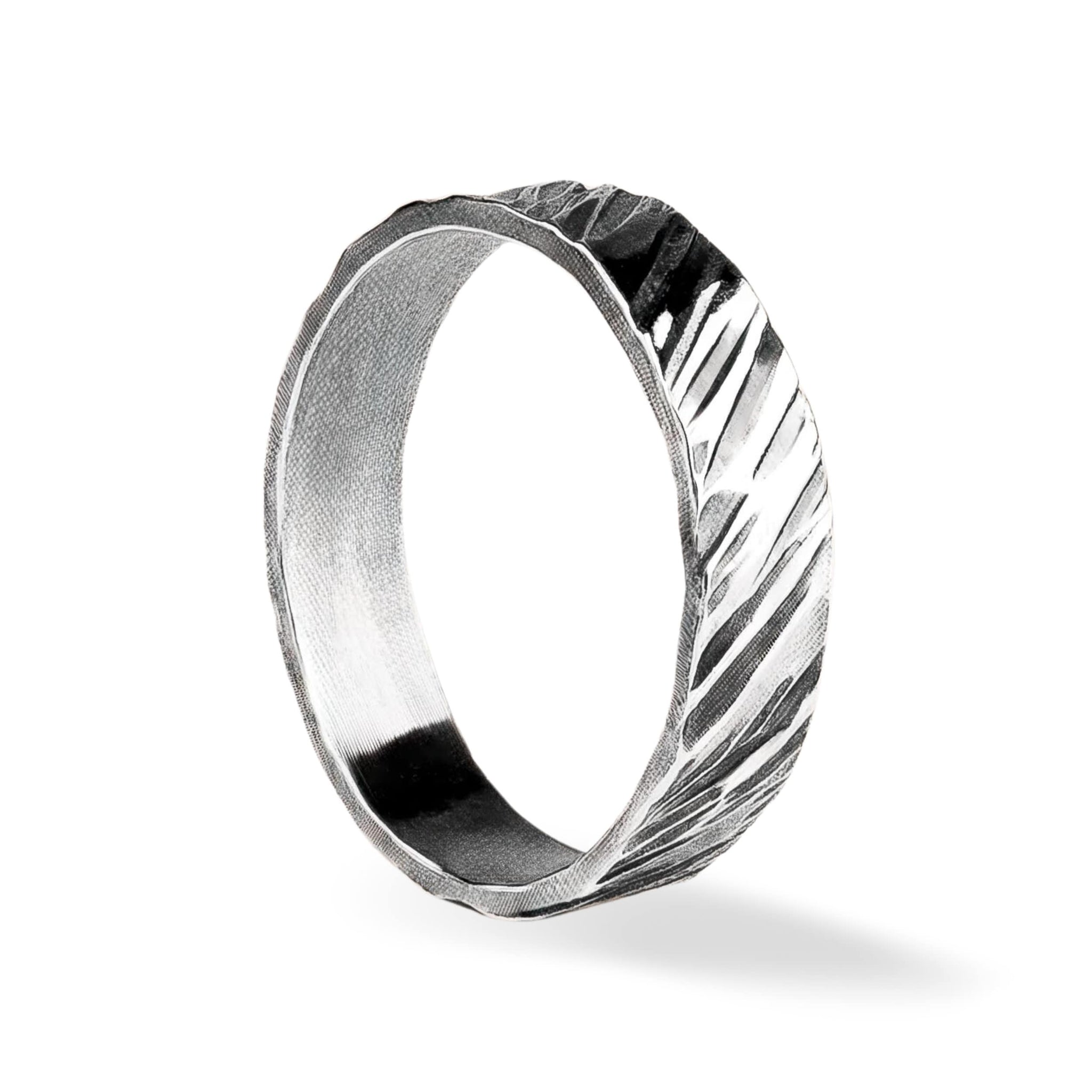 Dune Ring | Mens Diagonal Lined Rough & Rugged Hammered Wide Band | Oxidized Black Sterling Silver | Wedding Engagement Ring Gift for Men