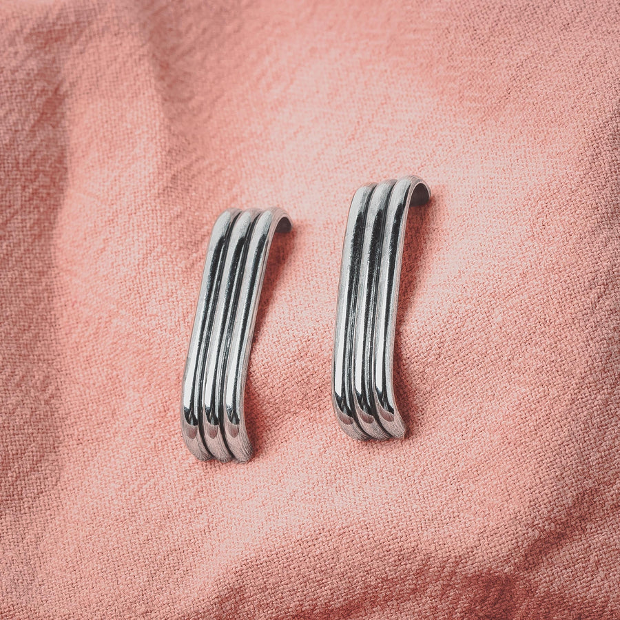 Rowe Suspender Earrings | Sterling Silver Line Bar Cuff Stud Earrings | Geometric Suspension Earrings, Wrap Earrings | Minimalist Everyday