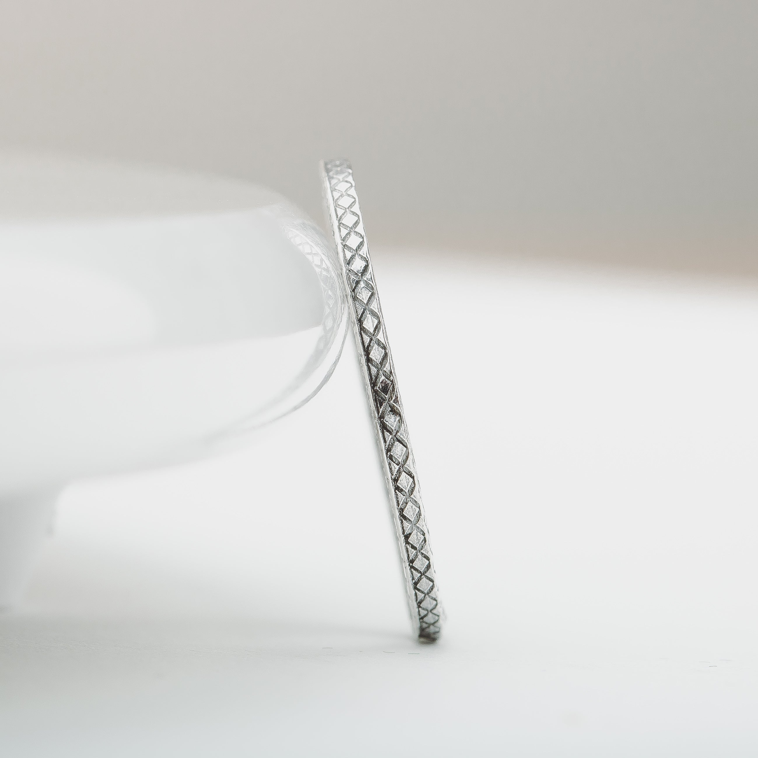 Cross Hatched Stacking Ring | Thin Skinny Stackable Stack Ring In 925 Sterling Silver | Comfort Fit | Sizes 4-10
