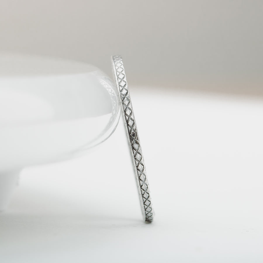 Cross Hatched Stacking Ring | Thin Skinny Stackable Stack Ring In 925 Sterling Silver | Comfort Fit | Sizes 4-10