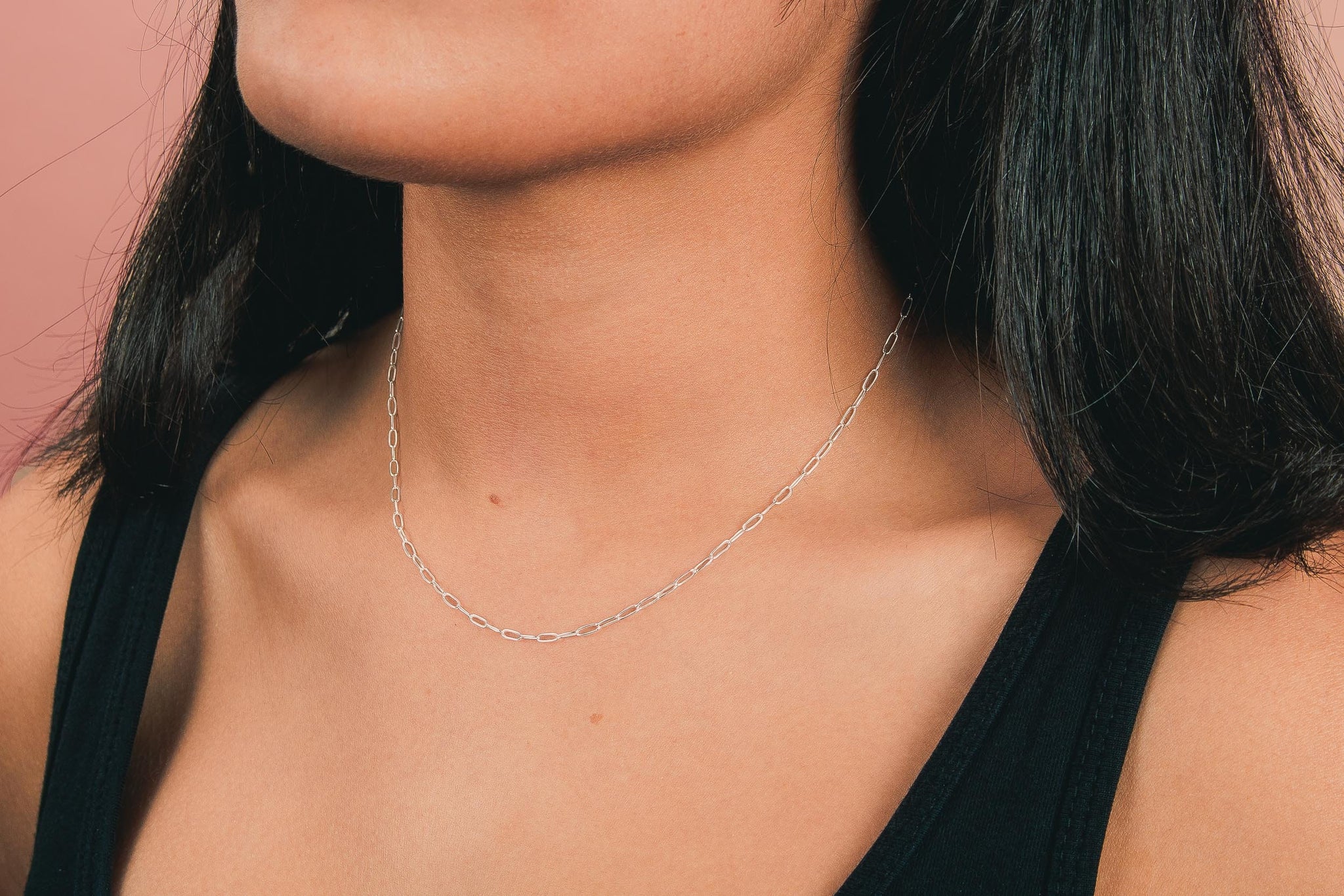 Paperclip Chain Necklace | Silver, Gold or Rose Dainty & Delicate Modern Minimalist Choker Chain Necklace | Simple Everyday Jewelry for Her