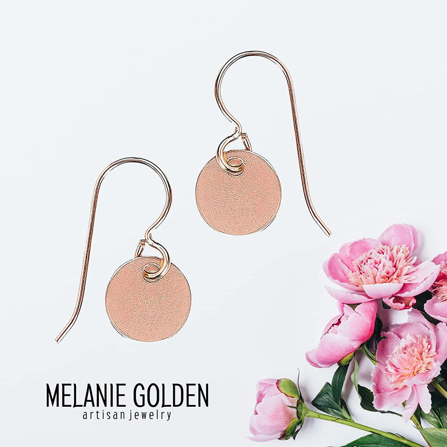Round Circle Disc Dangle Drop Earrings In Sterling Silver, Gold, Or Rose Gold (14K Rose Gold Fill)