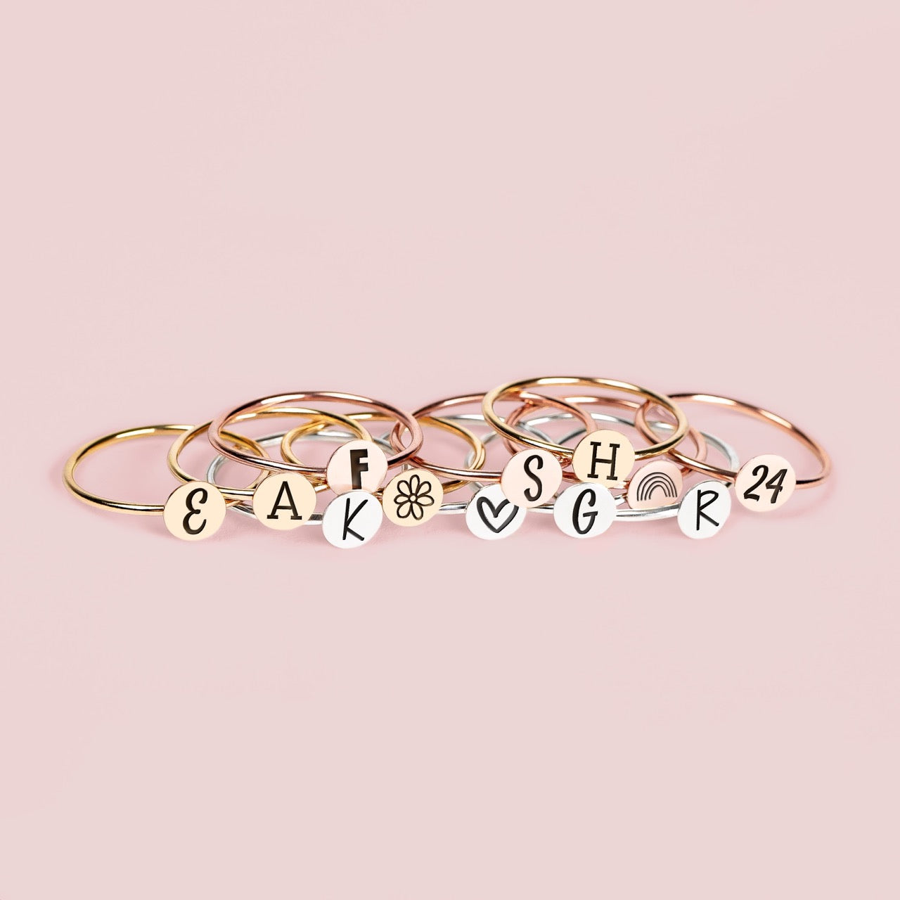 Initial Ring | Personalized Custom Letter Ring Band in Silver, Gold, or Rose Gold | Family Signet Monogram Stackable Stack Rings Gift Her
