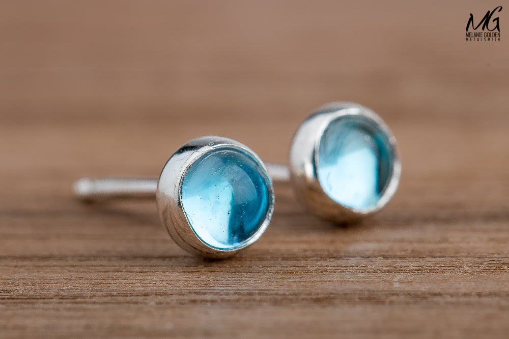 Aqua Blue Topaz Gemstone Stud Earrings - Melanie Golden Jewelry - _badge_bestseller, bestseller, earrings, stud earrings, studs