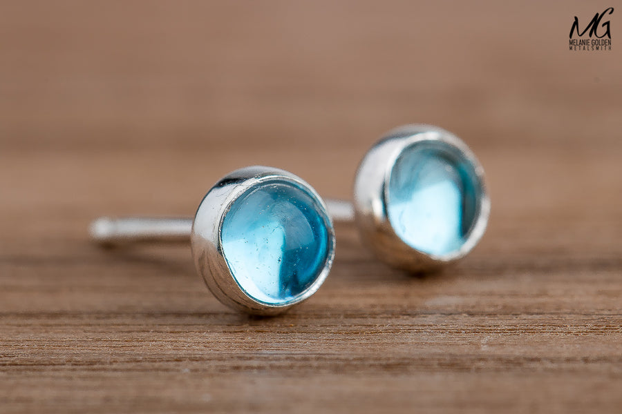 Aqua Blue Topaz Gemstone Stud Earrings - Melanie Golden Jewelry - _badge_bestseller, bestseller, earrings, stud earrings, studs