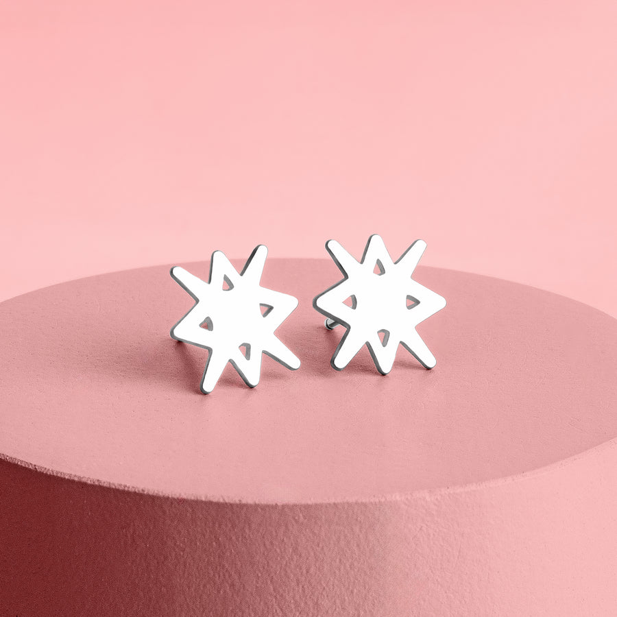North Star Earrings | Sterling Silver Starburst Stud Earrings | Trending Star Earrings | Perfect Minimalist Look | Celestial Zodiac Space