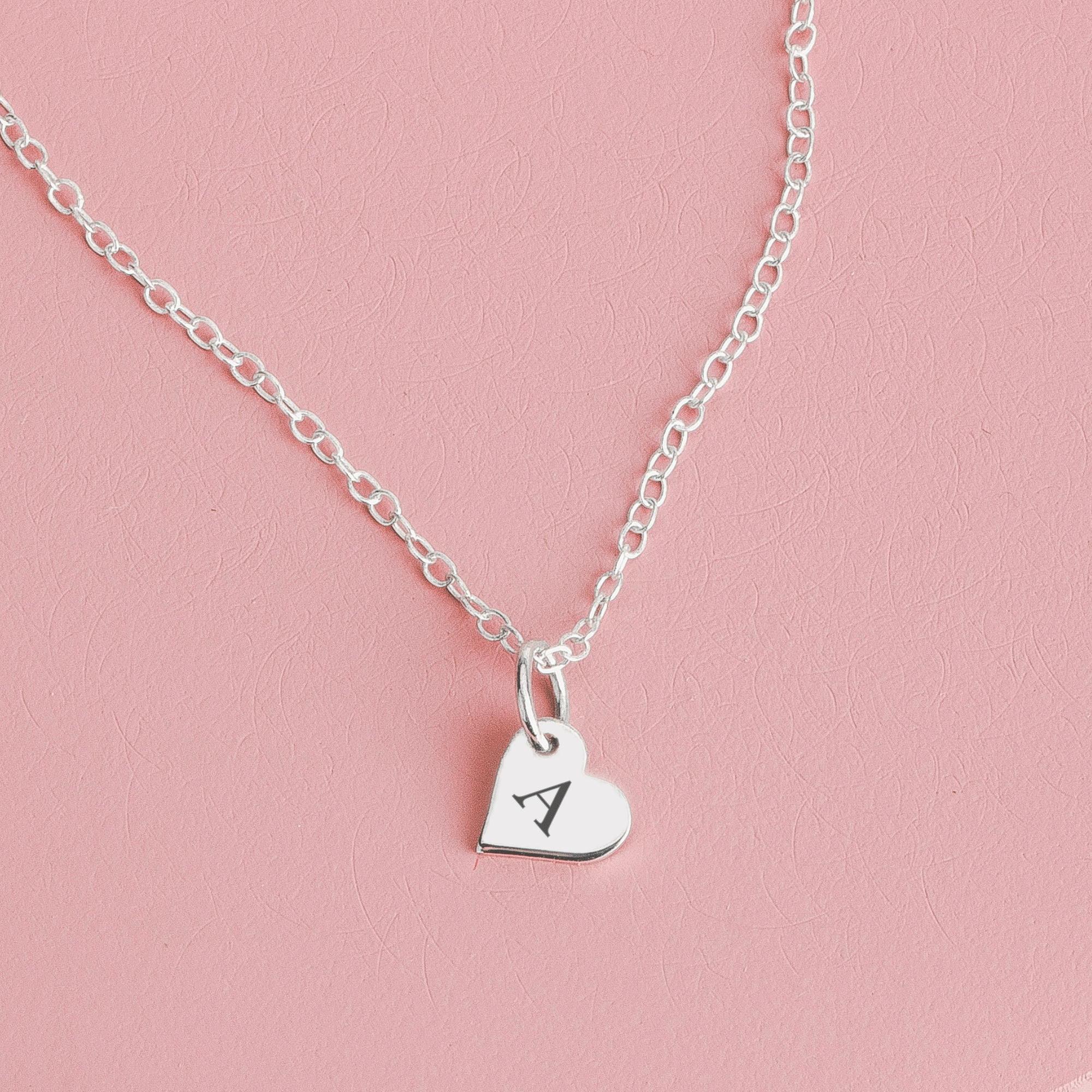 Elle Heart Necklace | Custom Personalized Sideways Heart Initial Letter Necklace | Sterling Silver Engraved Charm Necklace | Gift for Her