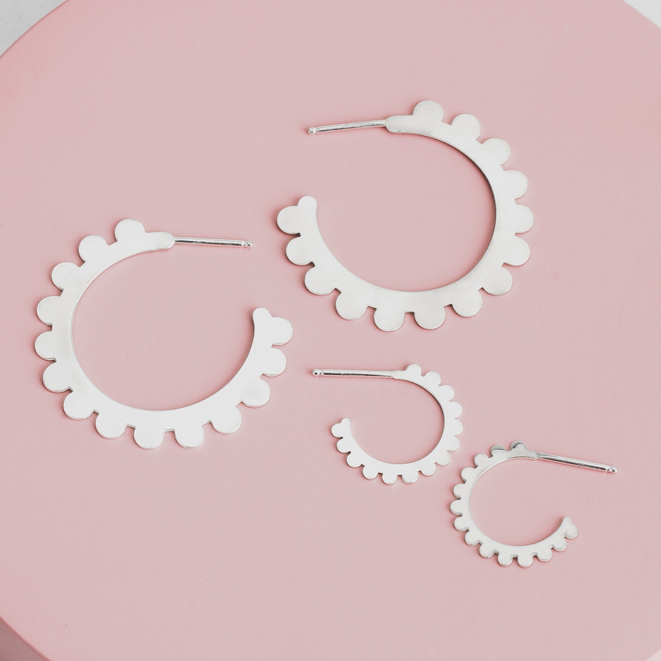Large Poppy Hoop Earrings | Sterling Silver Large Big Geometric Dot Dotted Circle Stud Earrings | Perfect Gift for Her | Floral Dainty Hoops