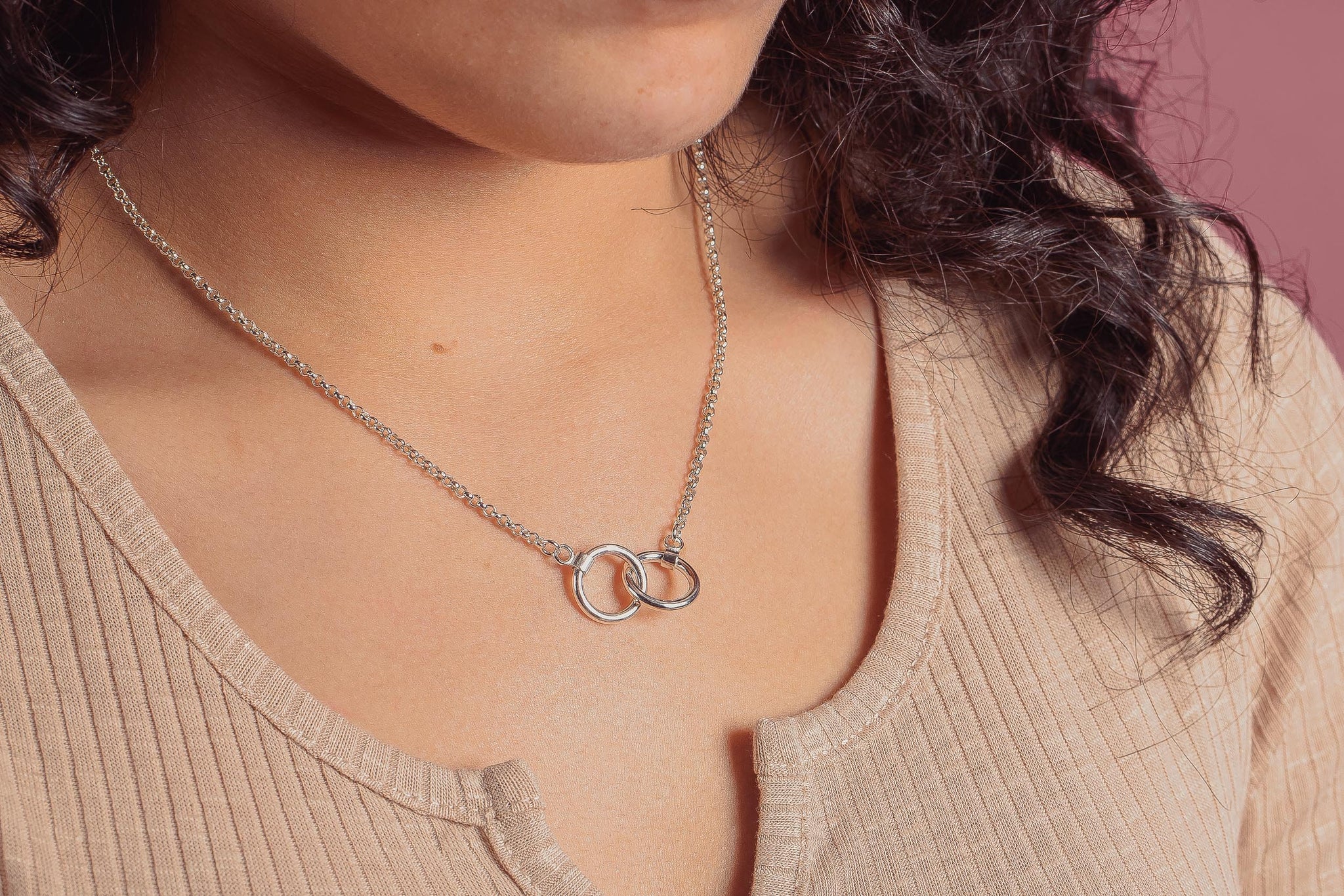 Forever Connected Necklace | Chunky Sterling Silver Geometric interconnected linked Round Open Circle Halo Eternity Link Chain Necklace