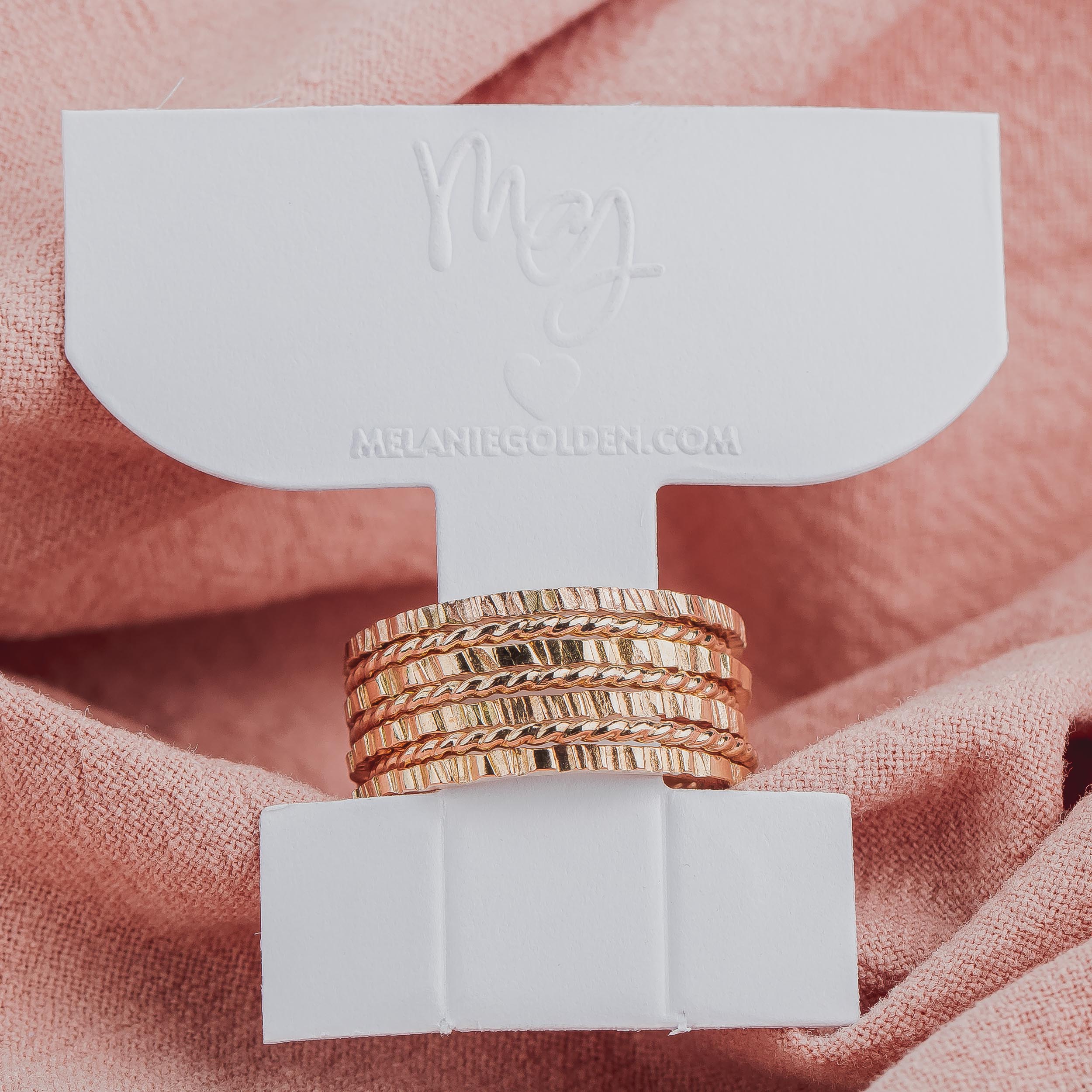 The Margo Stack | Set of 7 Rugged and Twist Stacking Rings | Gold, Rose Or Silver Mixed Hammered Stacking Stackable Stack Rings