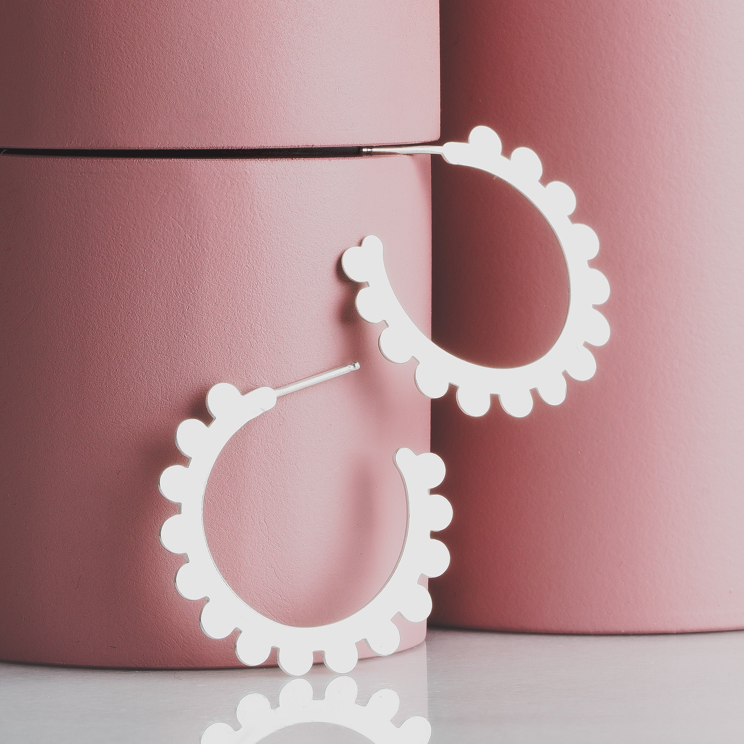 Large Poppy Hoop Earrings | Sterling Silver Large Big Geometric Dot Dotted Circle Stud Earrings | Perfect Gift for Her | Floral Dainty Hoops