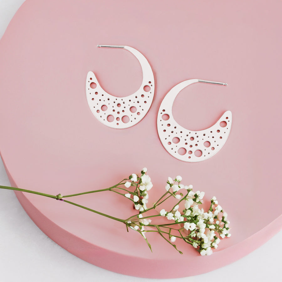 Nebula Hoop Earrings | Sterling Silver Large Big Geometric Cut Out Galaxy Star Night Sky Constellation Earrings | Perfect Gift for Her