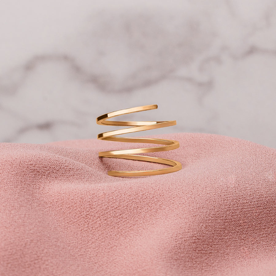 Square Spiral Bypass Ring | Silver, Gold, Rose Gold | Adjustable Minimalist Double Twist Coil Wrap Around Ring Thumb Ring | Simple Everyday