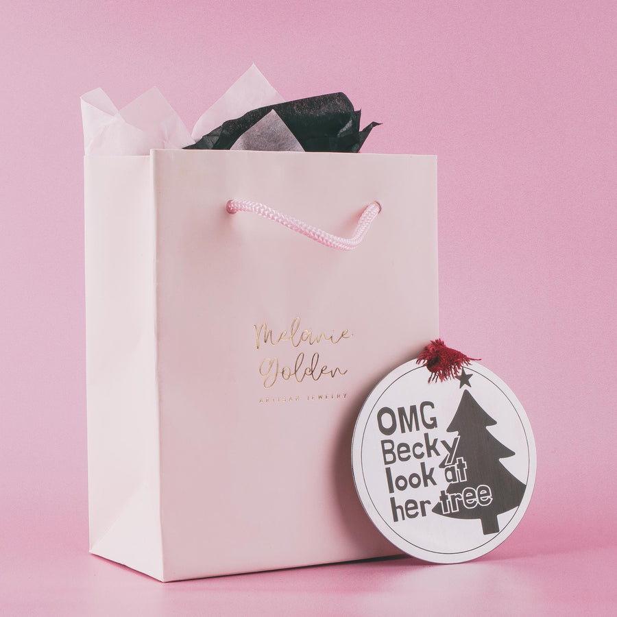 Funny Christmas Ornament | OMG Becky Look At Her Tree Holiday Decoration | Modern Humor Joke Brushed Stainless Steel Holiday Bauble