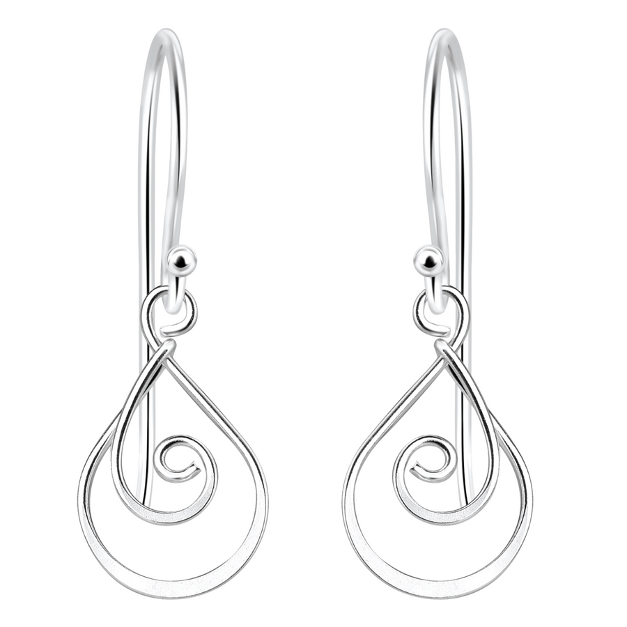 Spiral Earrings | Sterling Silver Hammered Wire Swirly Dangle Earrings