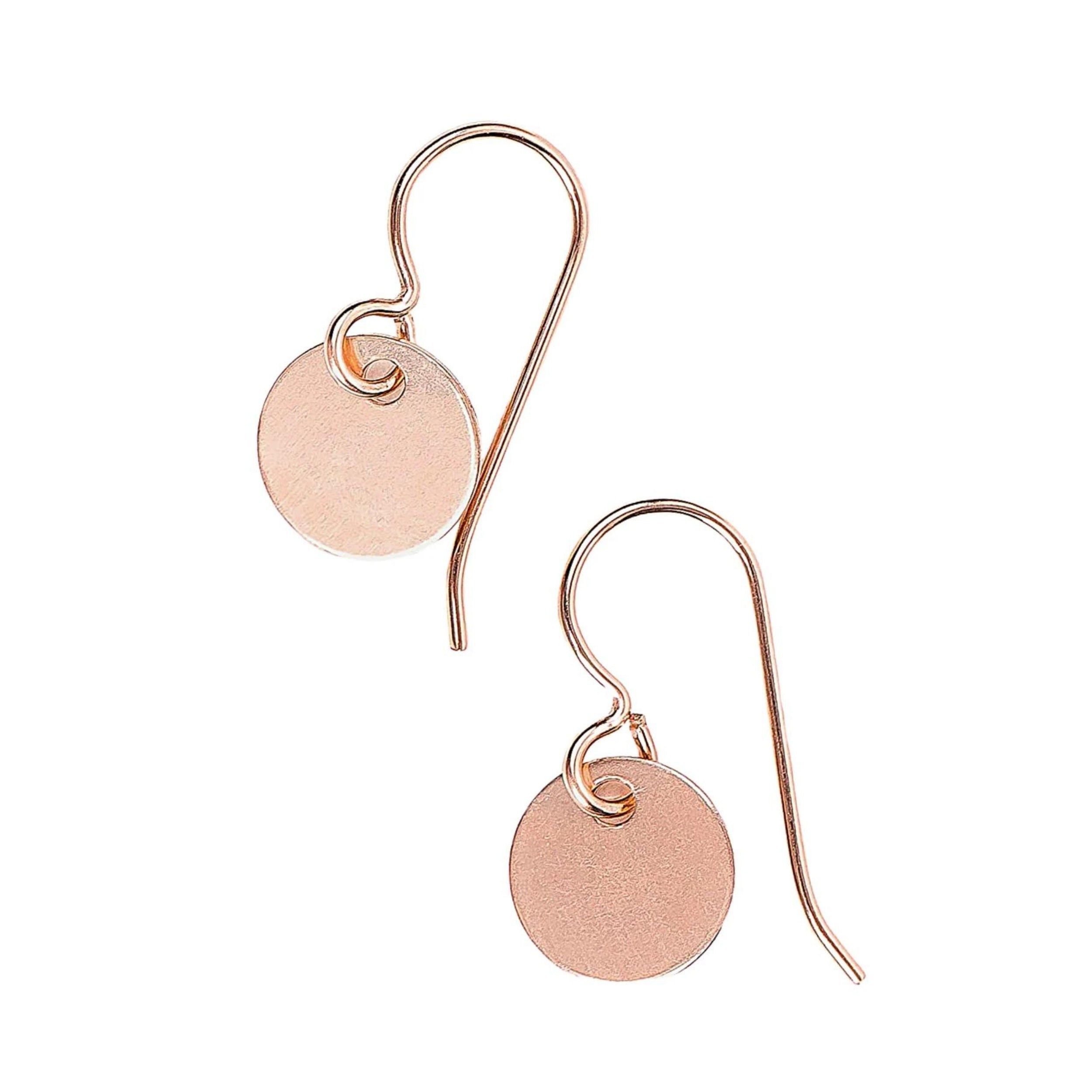 Round Circle Disc Dangle Drop Earrings In Sterling Silver, Gold, Or Rose Gold (14K Rose Gold Fill)
