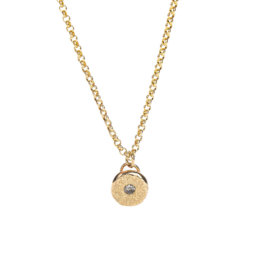 Solid 14K Gold Silvermist Diamond Necklace | Tiny small little round circle 14K yellow gold textured diamond necklace | Gift for her