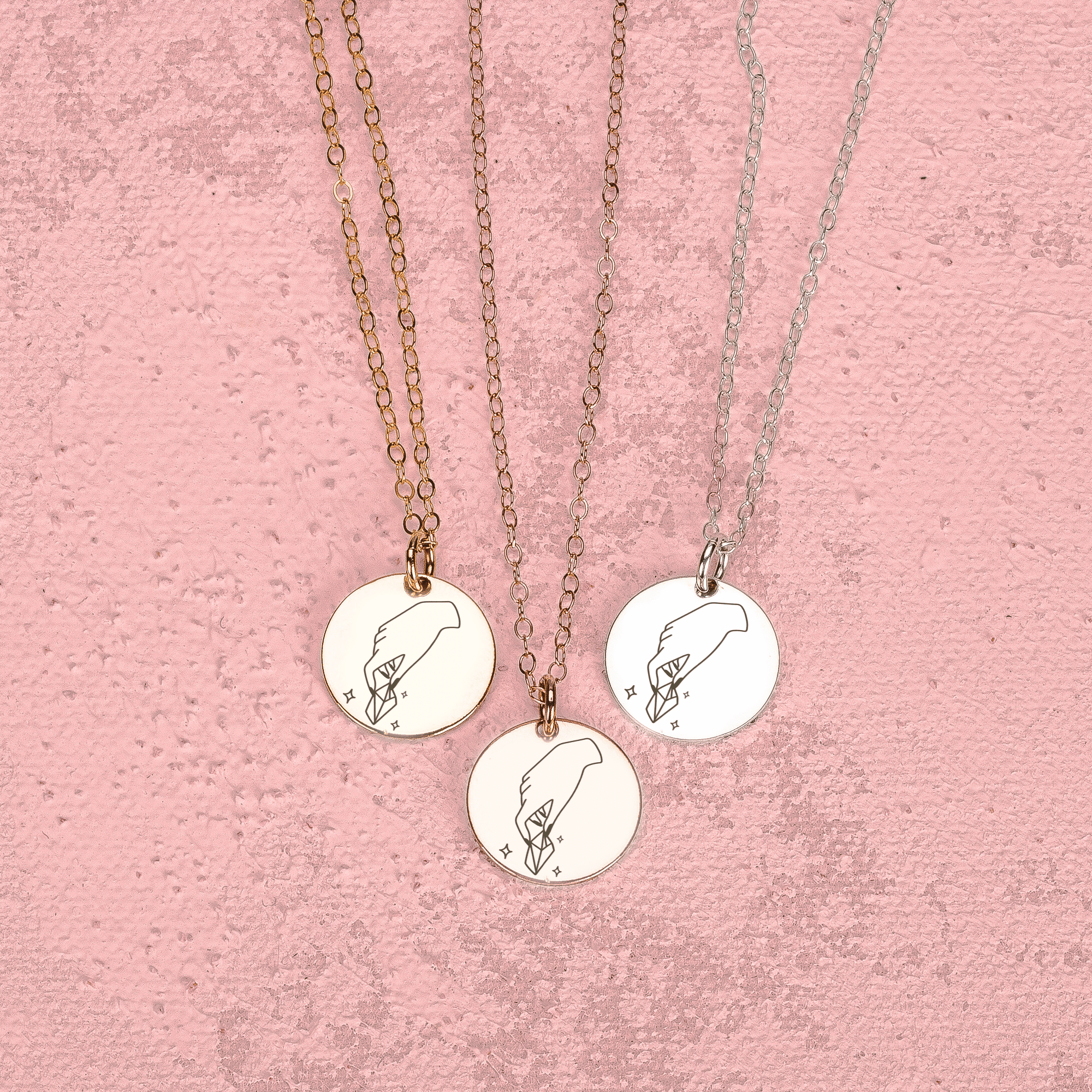 Keep Calm and Hold A Crystal Necklace - Melanie Golden Jewelry - disc necklaces, Engraved Jewelry, minimal minimal necklace, minimal necklace, mystic, necklace, necklaces, symbolic
