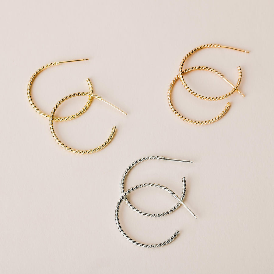 Small Twist Hoop Earrings | Gold, Rose Gold, Silver | Mini Braided Rope Huggie Hoops, Twisted Minimalist Everyday Studs, Dainty Gift for Her