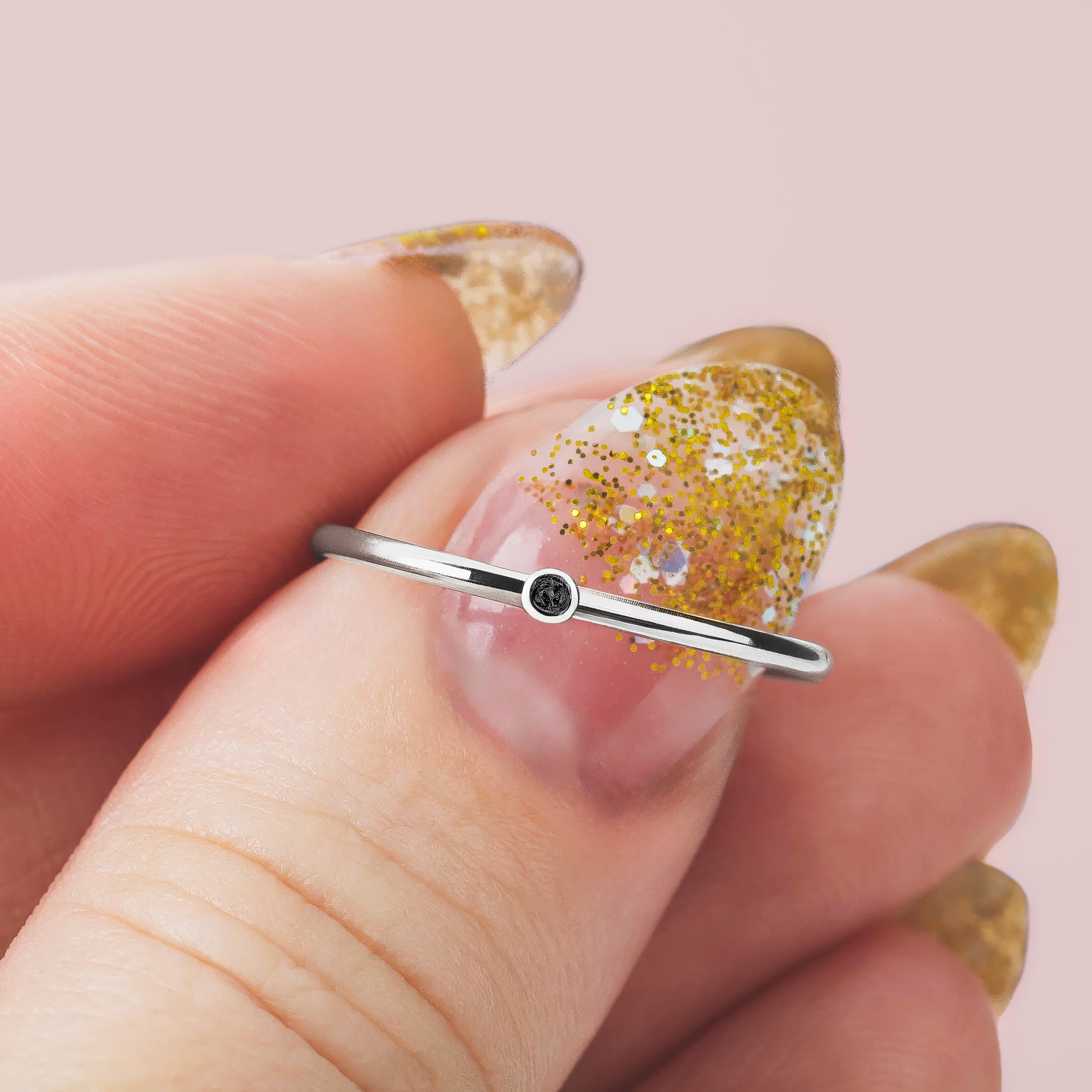 Black Diamond Stacking Rings | Sterling Silver Natural Black Diamond Stackable Stack Thin Ring Bands Minimal Engagement Wedding