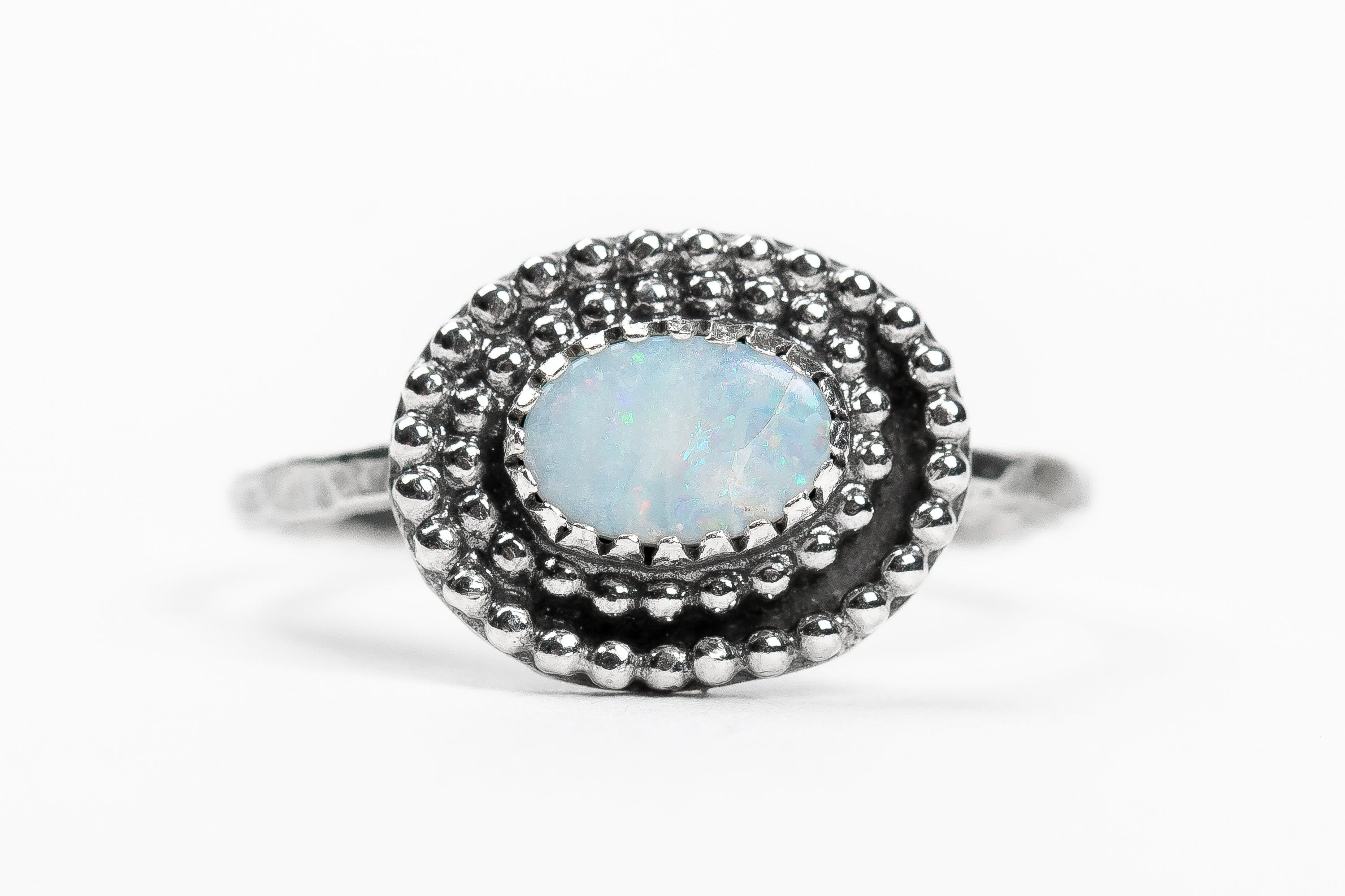 Size 8 White Boulder Opal Gemstone Ring