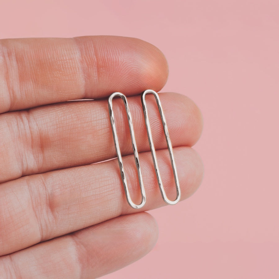 Hammered Oval Paperclip Chain Link Stud Earrings | Gold, Rose Gold, or Silver | Long Oval Loop Hoop Post Earrings | Minimalist Everyday