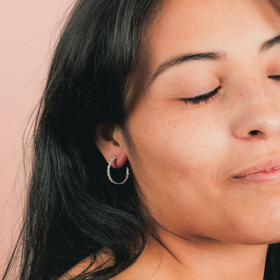 XOE Hoop Earrings in Gold, Rose Gold, or Silver | Melanie Golden Artisan Jewelry Designer Series