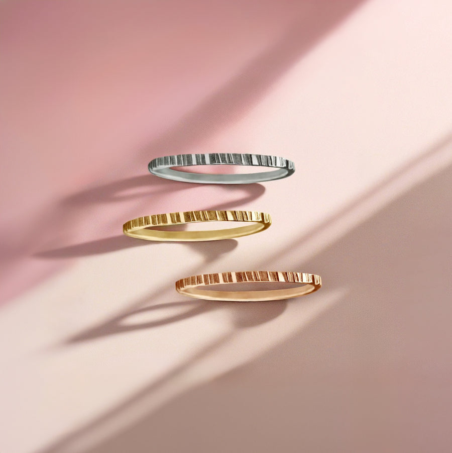 Rugged Stacking Rings | Sterling Silver Lined Striped Rugged Hammered Stacking Rings Stackable Stack Skinny Thin Ring Bands | USA Sizes 2-12
