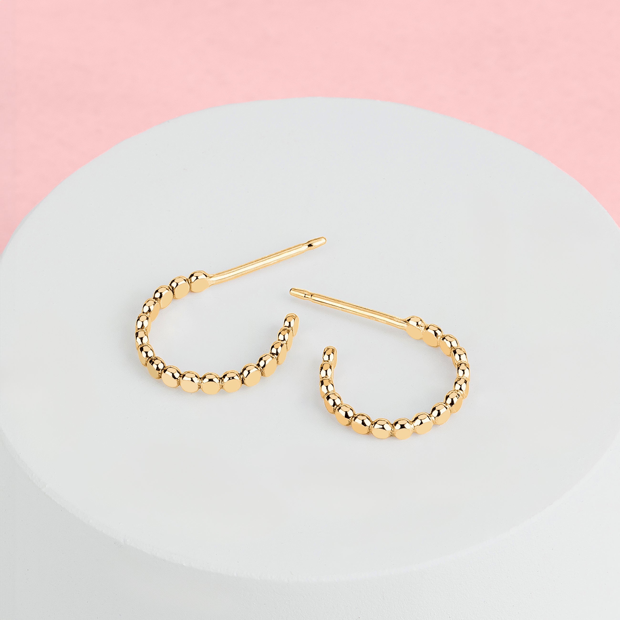 Small Glimmer Hoop Earrings | Gold, Rose Gold, Silver | Mini Dotted Dot Beaded Bead Huggie Hoops | Hammered Minimalist Everyday Studs