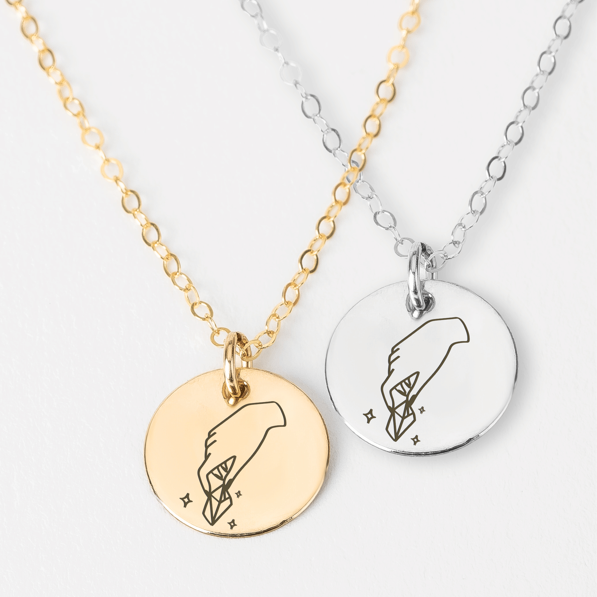 Keep Calm and Hold A Crystal Necklace | Engraved Disc Necklace in Silver, Gold, or Rose Gold | Boho Bohemian Hippy Gypsy Jewelry for Women