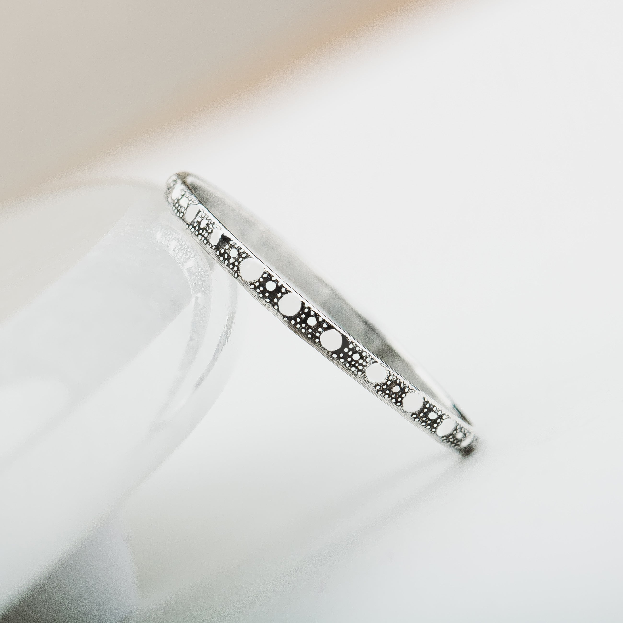 Cosmo Stacking Ring | Sterling Silver Dotted Dot Thin Skinny Dainty Stackable Ring Band | USA Ring Sizes 4-12