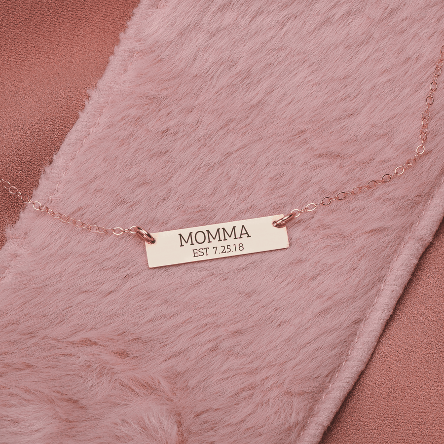 Personalized Mothers Bar Necklace | Custom Engraved Momma Mother Bar Necklace in Silver, Gold, or Rose Gold | Customized Gift for Mom