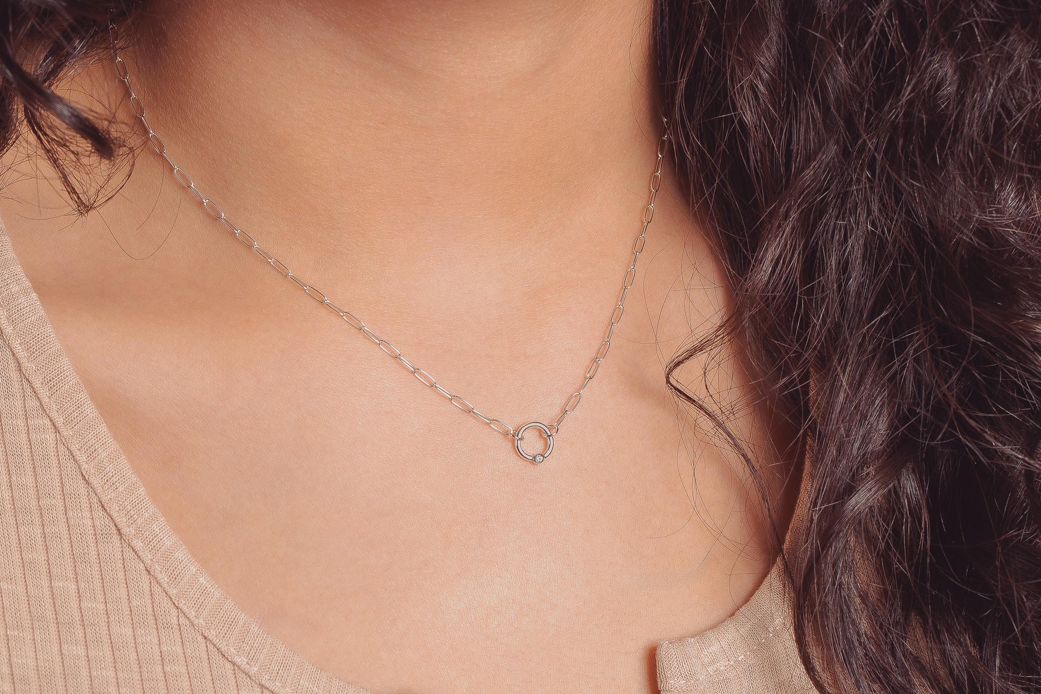 Paperclip Diamond Orbit Necklace | Multiple Diamond Colors, Tiny Round Genuine Diamond Pendant, Wedding Bridal, Anniversary Gift for Her
