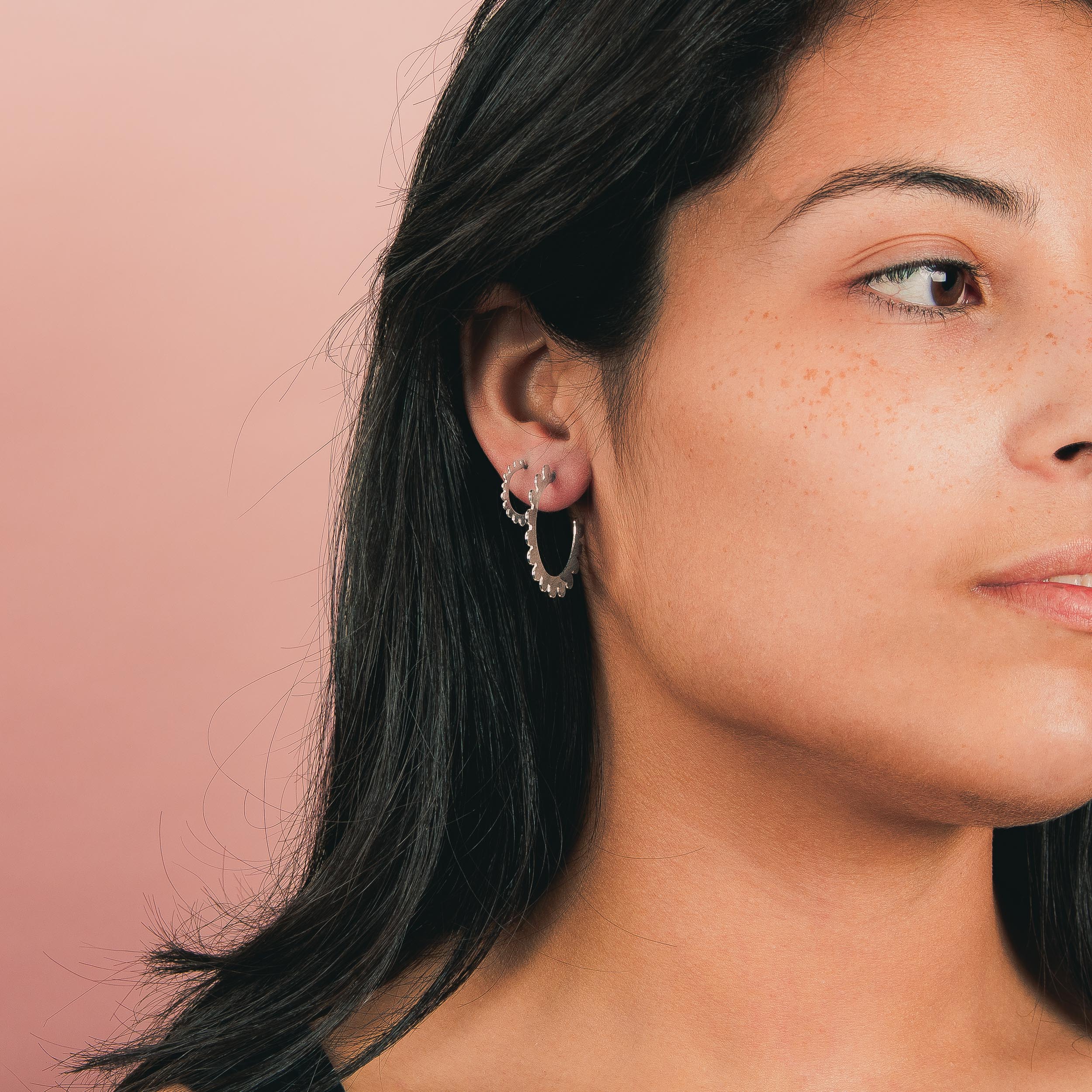 Large Poppy Hoop Earrings | Sterling Silver Large Big Geometric Dot Dotted Circle Stud Earrings | Perfect Gift for Her | Floral Dainty Hoops