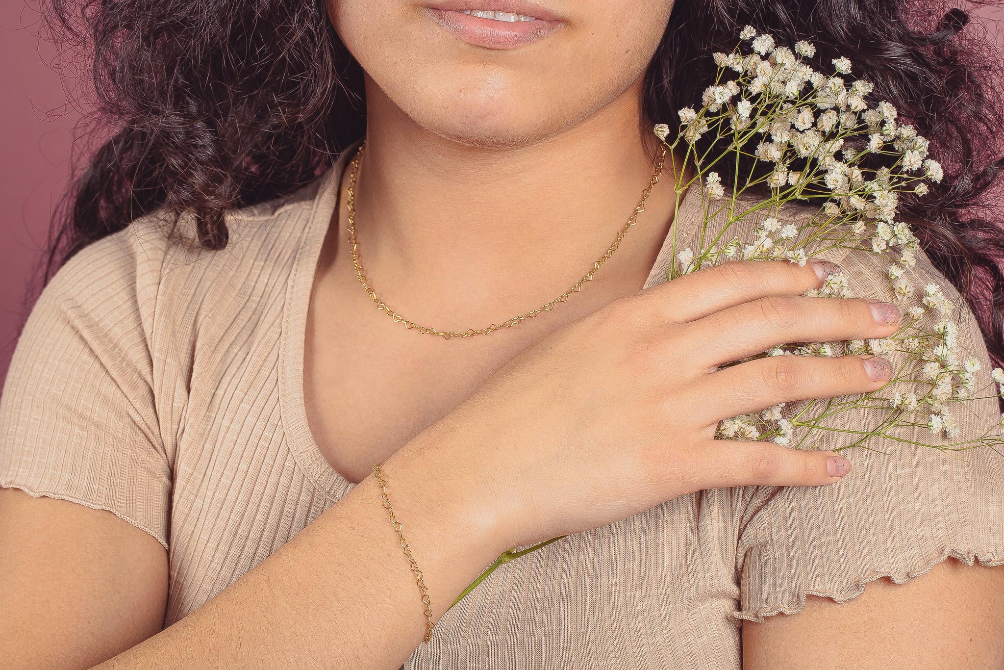 Heart Link Chain Necklace | Gold Silver or Rose Dainty Minimalist Love Necklace | Romantic Hearts Gift for Her | Sweet Anniversary Present