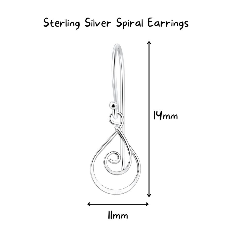 Spiral Earrings | Sterling Silver Hammered Wire Swirly Dangle Earrings