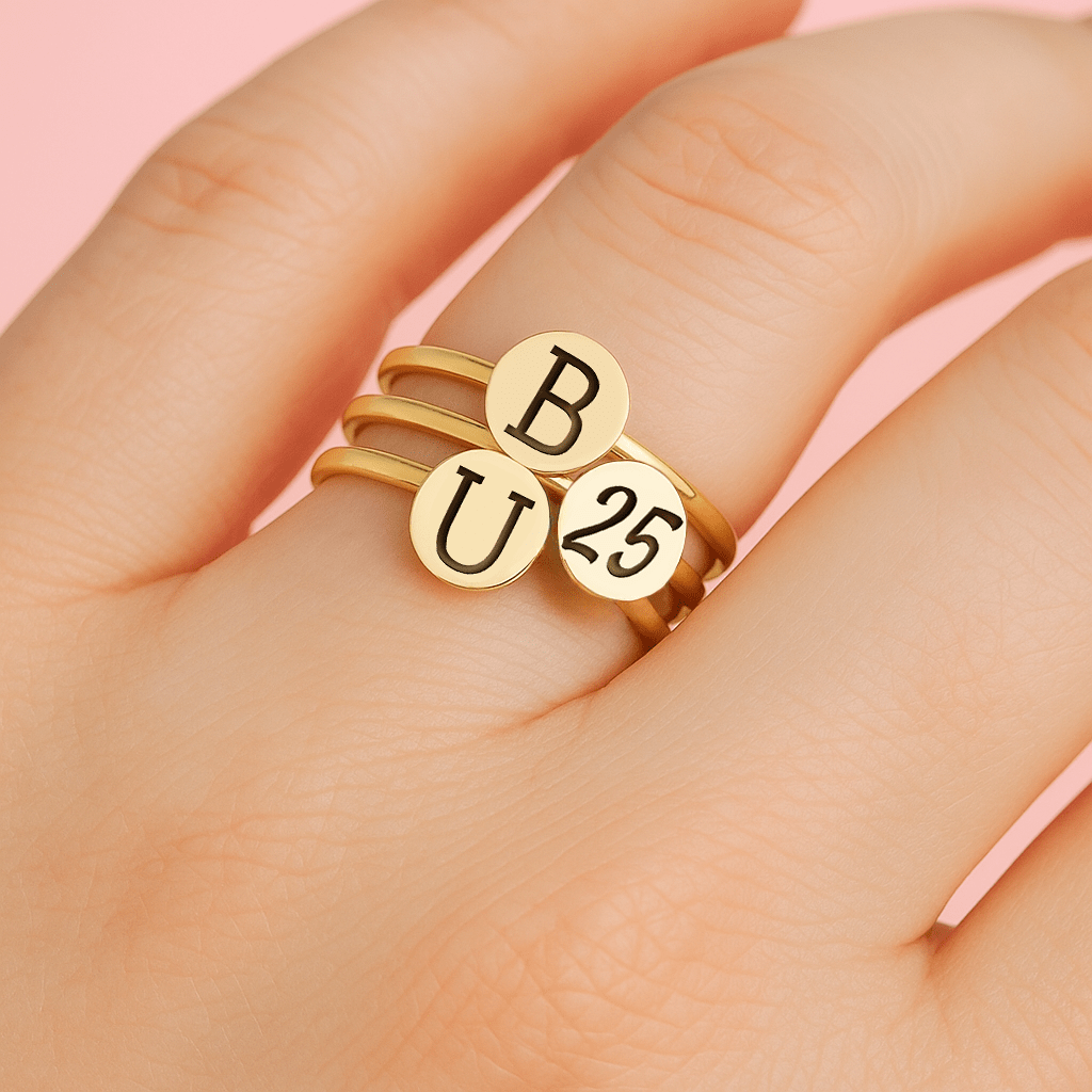 Graduation Class Ring Set | Stackable High School or College Stacking Rings | Personalized Custom Senior Year Sorority Signet Graduate Gift